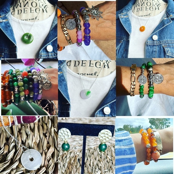 Imperial jade saint Benedict beaded bracelet handmade rosary link adjustable - Picture 9 of 12